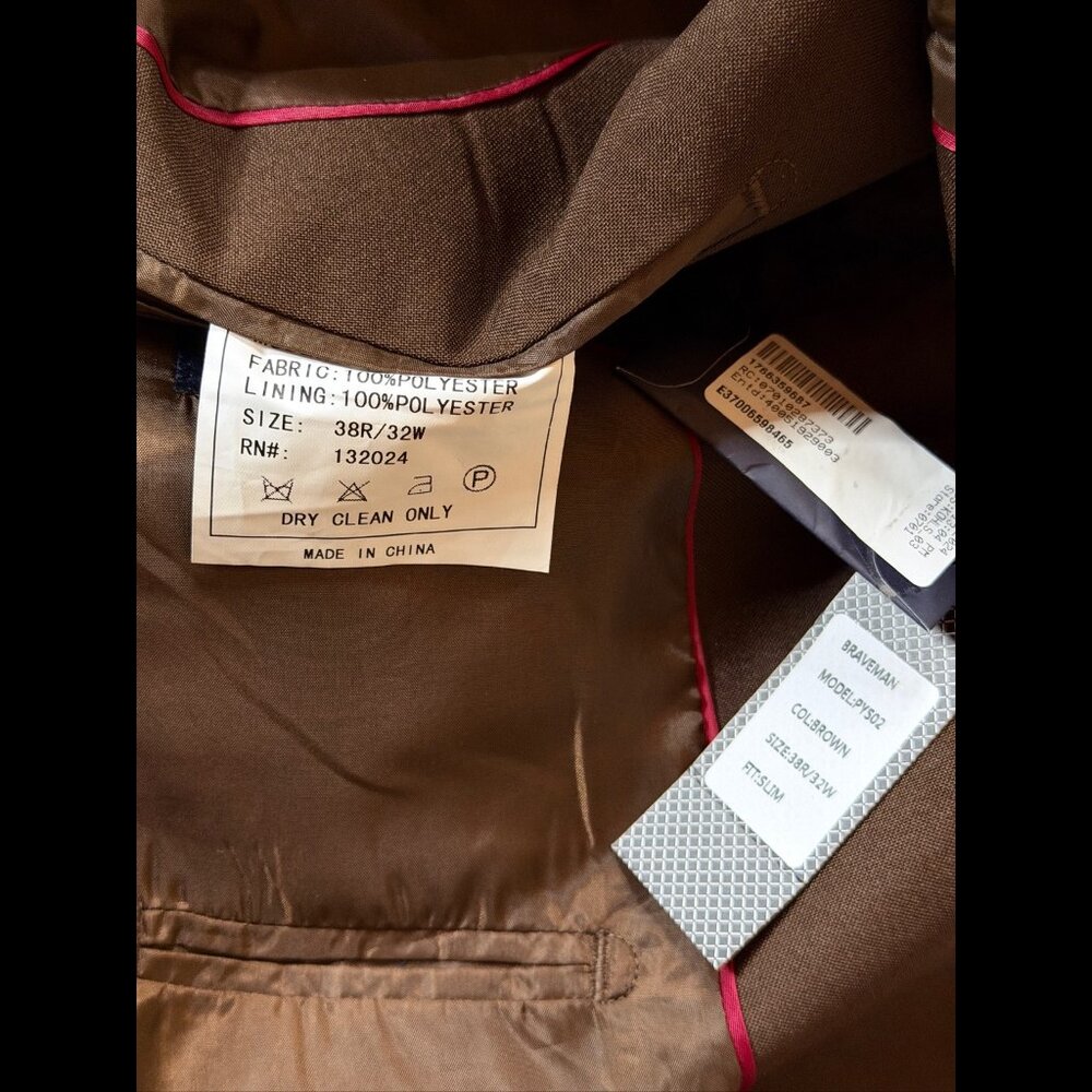 BraveMan Blazer 38R Men’s Brown Slim Fit 2 Button Suit Jacket - Picture 8 of 8
